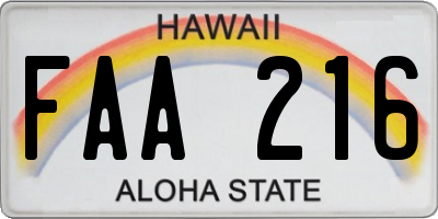 HI license plate FAA216