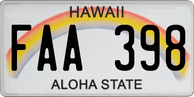 HI license plate FAA398