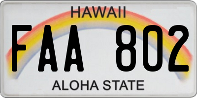HI license plate FAA802