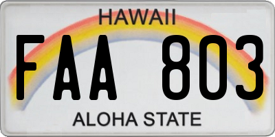 HI license plate FAA803