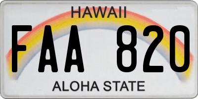 HI license plate FAA820
