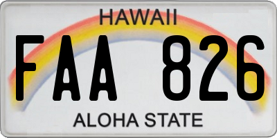 HI license plate FAA826