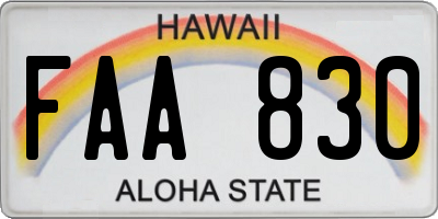 HI license plate FAA830