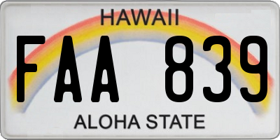 HI license plate FAA839