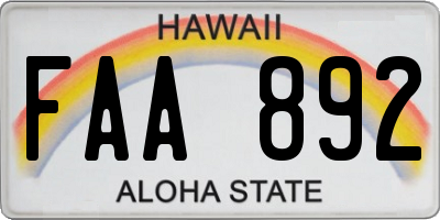 HI license plate FAA892