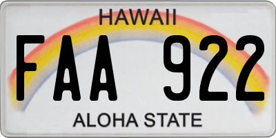 HI license plate FAA922