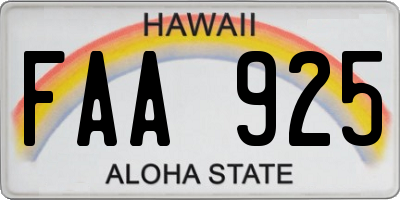 HI license plate FAA925