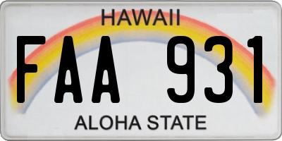 HI license plate FAA931