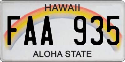 HI license plate FAA935