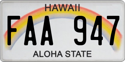 HI license plate FAA947