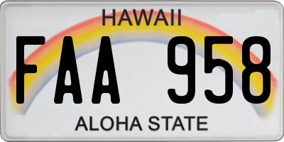 HI license plate FAA958
