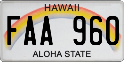 HI license plate FAA960