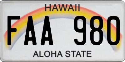 HI license plate FAA980