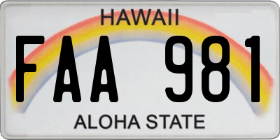 HI license plate FAA981