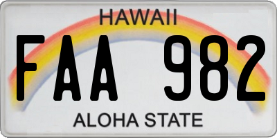 HI license plate FAA982