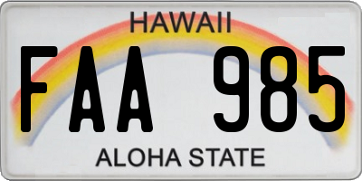HI license plate FAA985