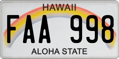 HI license plate FAA998