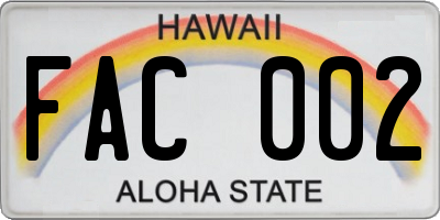 HI license plate FAC002
