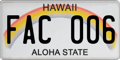 HI license plate FAC006