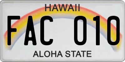 HI license plate FAC010