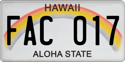 HI license plate FAC017