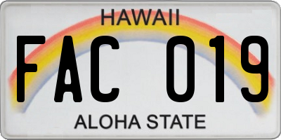 HI license plate FAC019