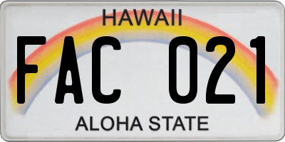HI license plate FAC021