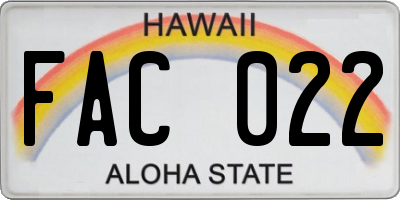 HI license plate FAC022