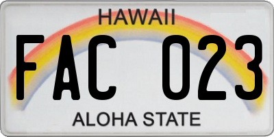 HI license plate FAC023