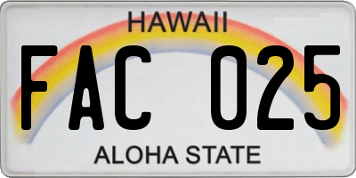 HI license plate FAC025