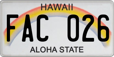 HI license plate FAC026