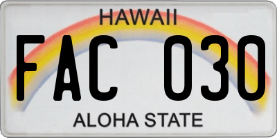 HI license plate FAC030