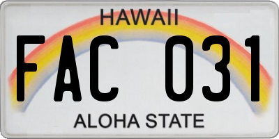HI license plate FAC031