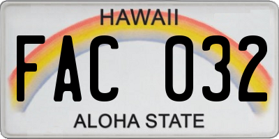 HI license plate FAC032