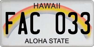 HI license plate FAC033