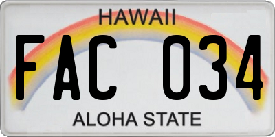 HI license plate FAC034