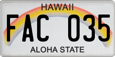 HI license plate FAC035