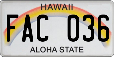 HI license plate FAC036