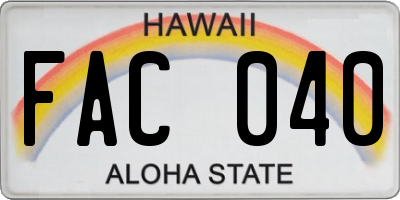 HI license plate FAC040