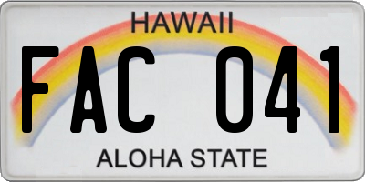 HI license plate FAC041