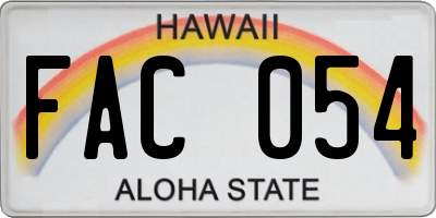 HI license plate FAC054