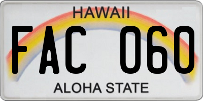 HI license plate FAC060