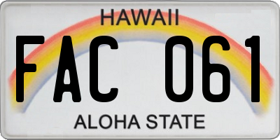 HI license plate FAC061