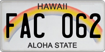 HI license plate FAC062