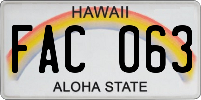 HI license plate FAC063