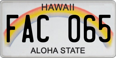 HI license plate FAC065