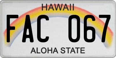 HI license plate FAC067