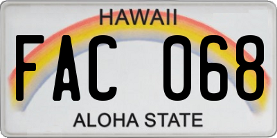 HI license plate FAC068