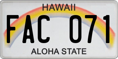 HI license plate FAC071