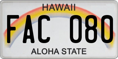 HI license plate FAC080